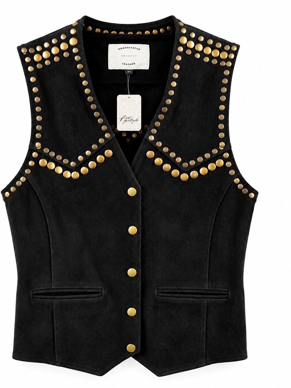 Understated Leather x Free People Western Rachel Black Suede Studded Vest XS NWT